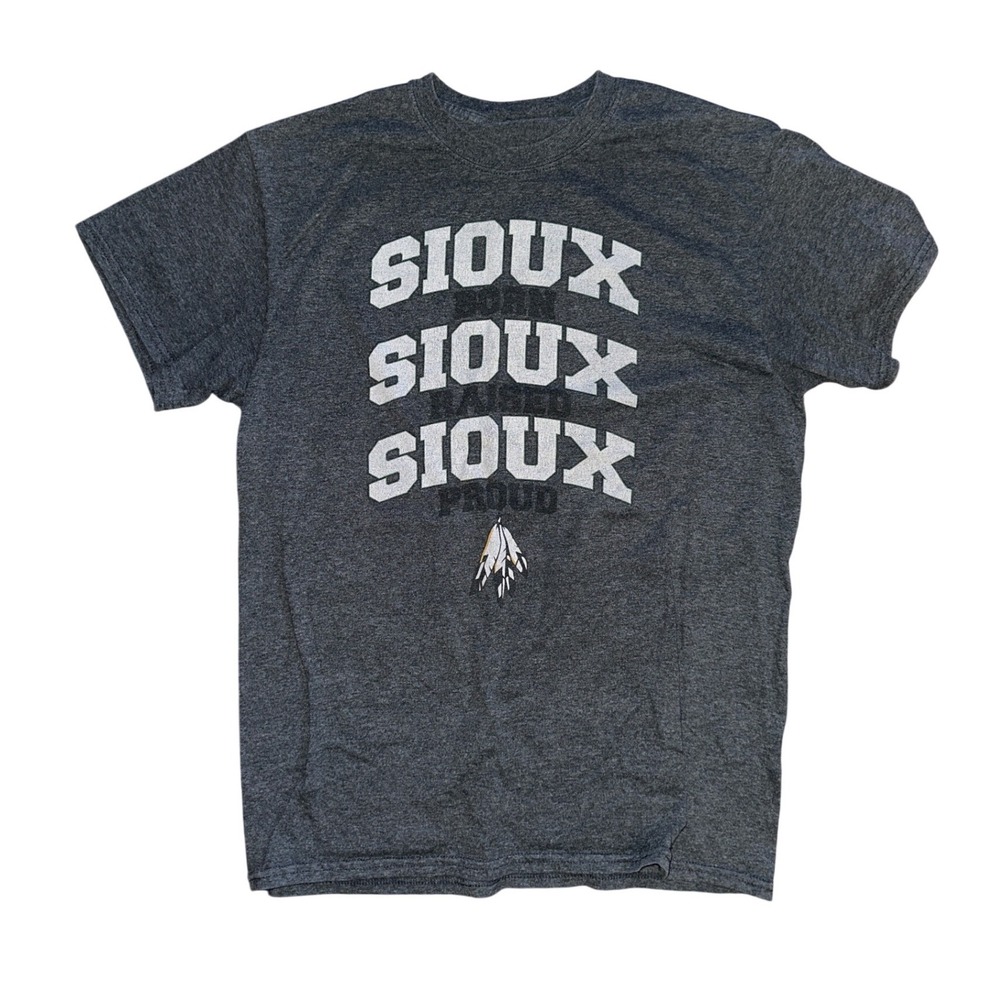 Sioux Born Raised Proud Graphic T-Shirt Heather Grey Short Sleeve Crewneck Tee